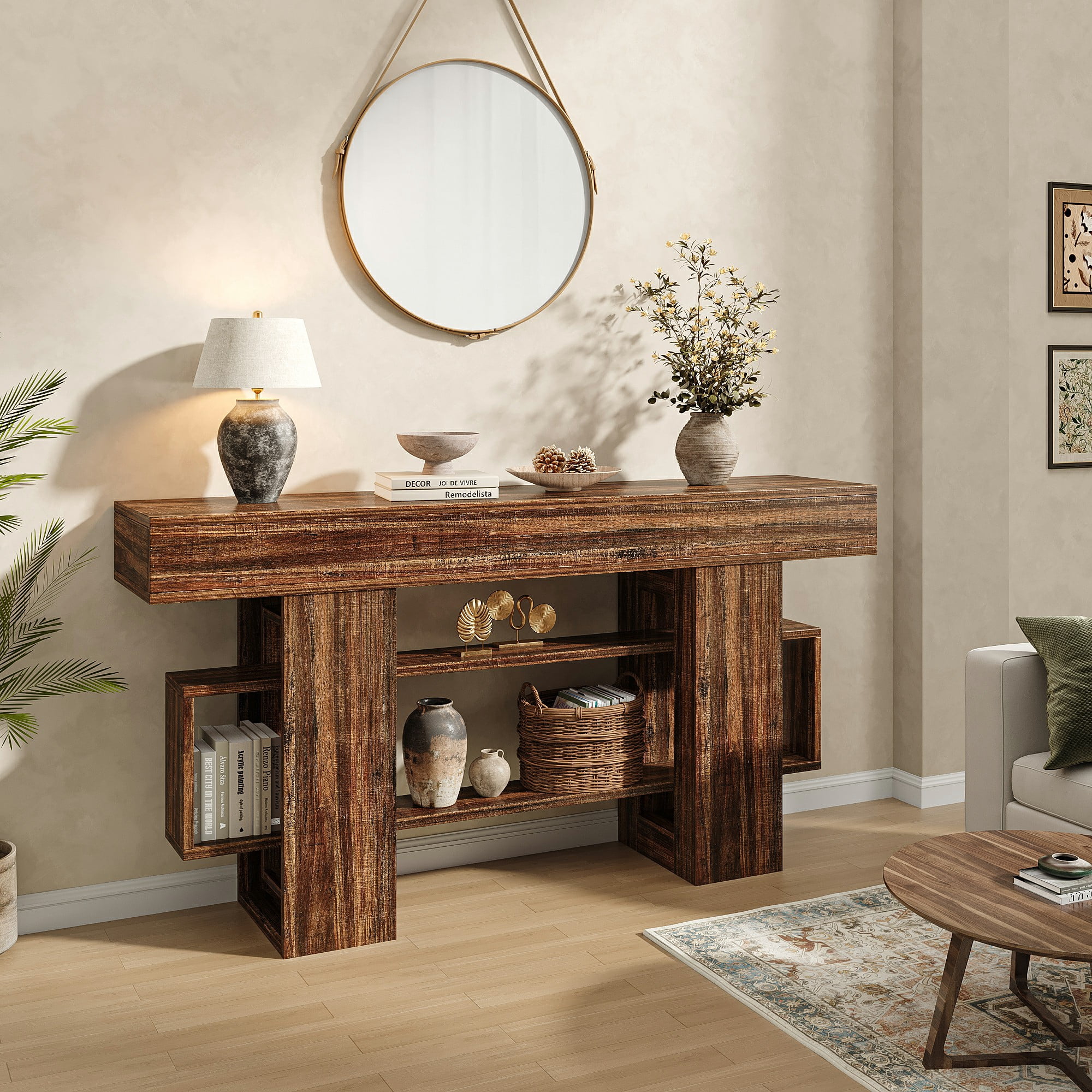 Frmobepts Console Table, Farmhouse 63" Long Narrow Entryway & Sofa Tables for Hallway, Tall Accent Table Behind Couch for Foyer Living Room,Brown