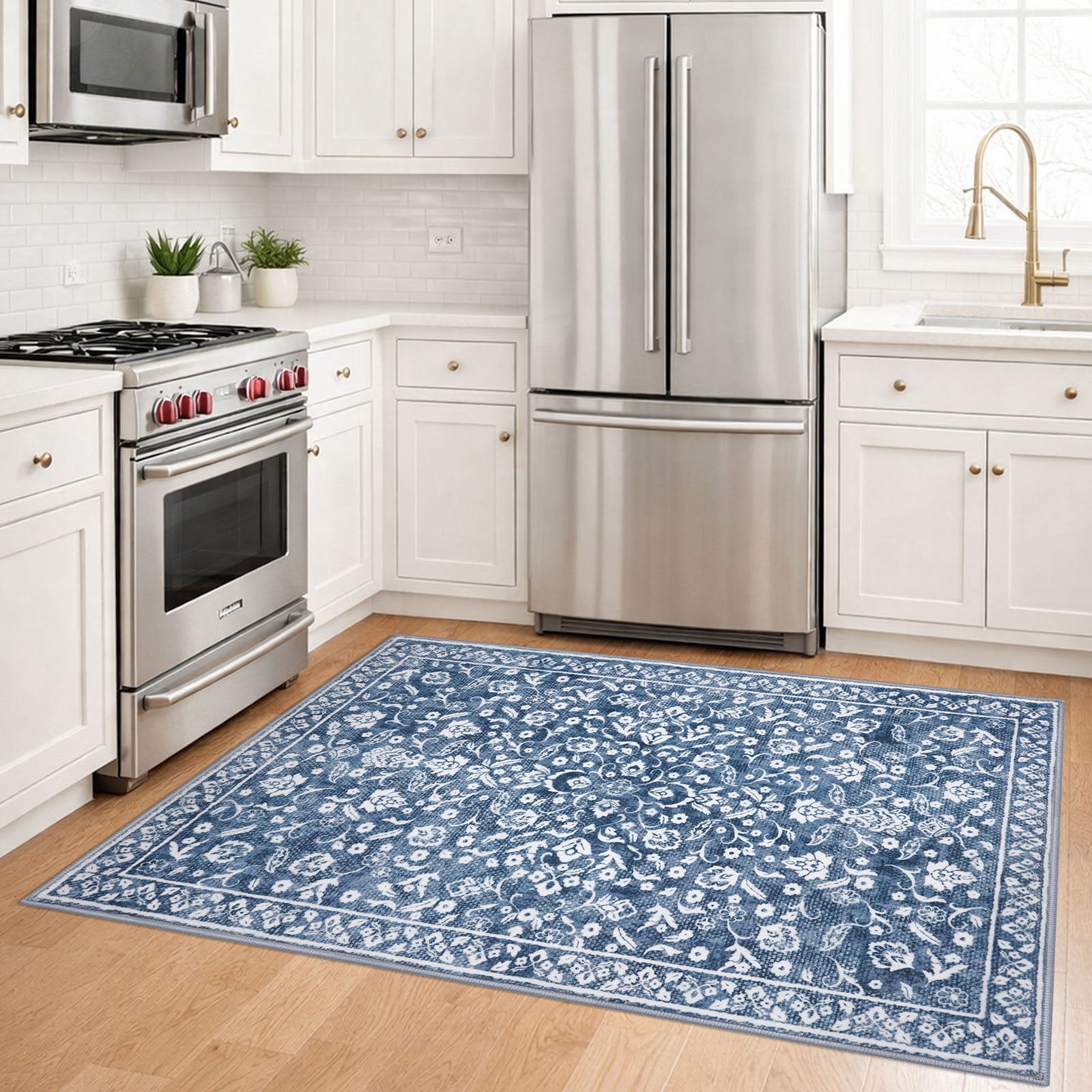 GLATTICE Entryway Rugs 3x5 ft Washable Area Rug Super Soft Rug Non Slip Rubber Backed Entry Rug for Kitchen Bedroom Office Living Room, Blue