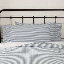 VHC Brands Sawyer Mill Ticking Striped Cotton Farmhouse King Bedding Accessory, Pillowcase Set 21x40, Blue Denim