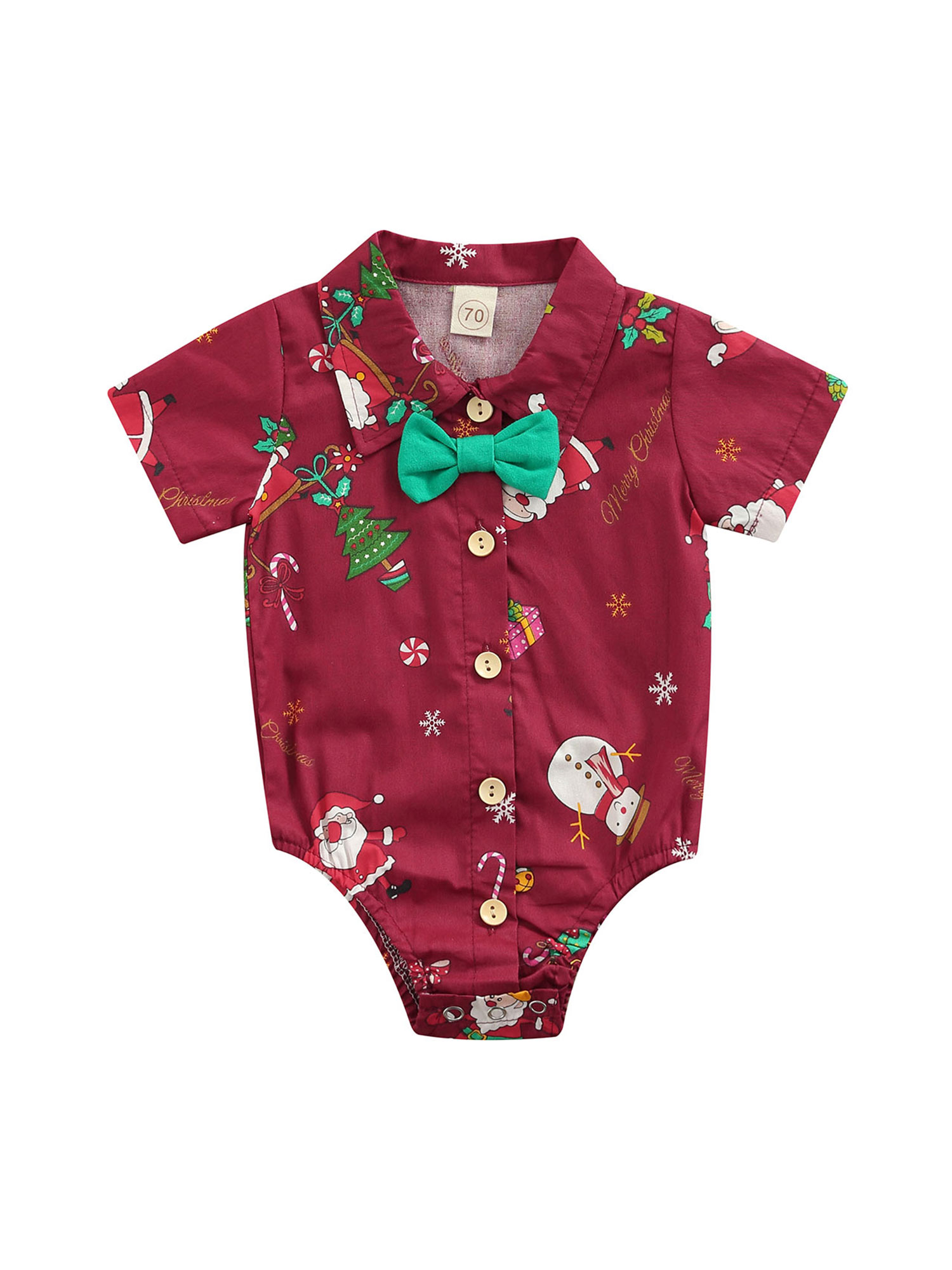 Newborn Baby Boy Christmas Clothes Infant RomperLapel Neck Bow Tie