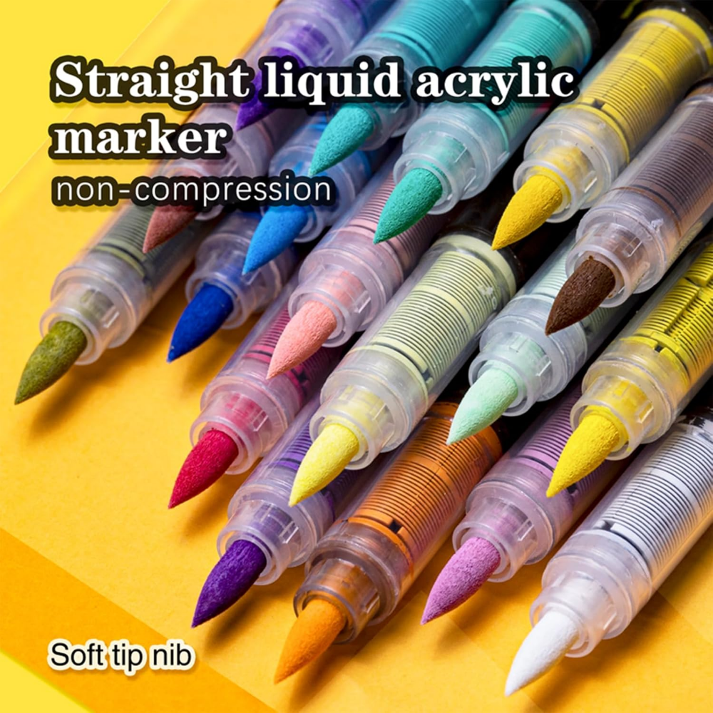 Direct Liquid Soft Head Acrylic Marker Pens, Tooli Art Acrylic Paint Markers, Brush Tip Acrylic Paint Pens, Ideal for Canvas, Wood, Stone, and DIY Crafts