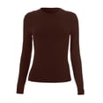 thumbnail image 4 of Womens Long Sleeve Basic Shirts Slim Fit Fall Thermal T-Shirt Crew Neck Trendy Tops (Coffee XS), 4 of 5