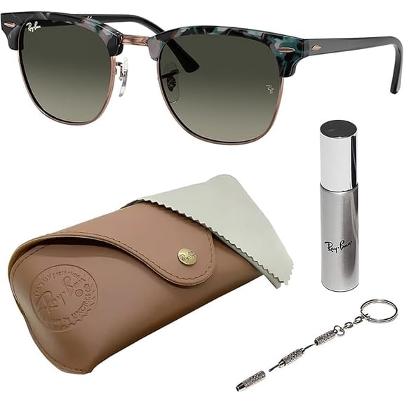 Ray-Ban RB3016 CLUBMASTER FLECK Square Shaped Non-Polarized Sunglasses for Men & Women - Includes Official RAYBAN Eyewear Kit - Ideal Formal & Casual Wear Sunglasses - Grey Gradient Lens