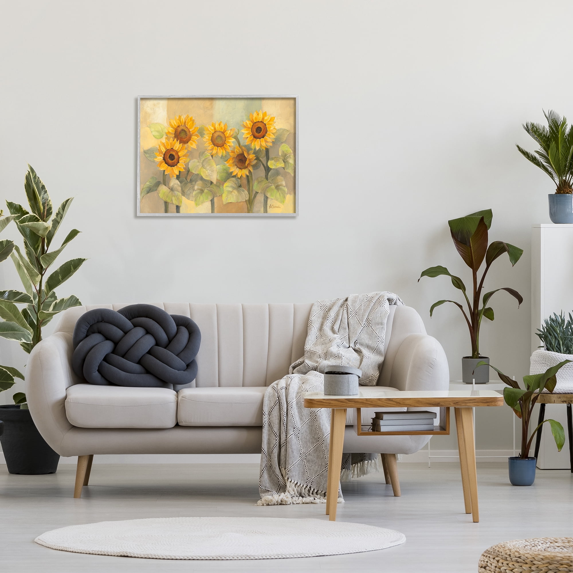 Stupell Industries Soft Vintage Sunflower Floral Field Yellow Green Painting Framed Art Print Wall Art, 30x24, By Albena Hristova