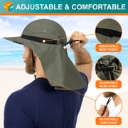 SUN CUBE Sun Hat for Men, Wide Brim Fishing Hat Neck Flap Cover Men Women, Hiking Safari, UV Sun Protection Summer Gardening Beach Camping UPF 50+, Olive