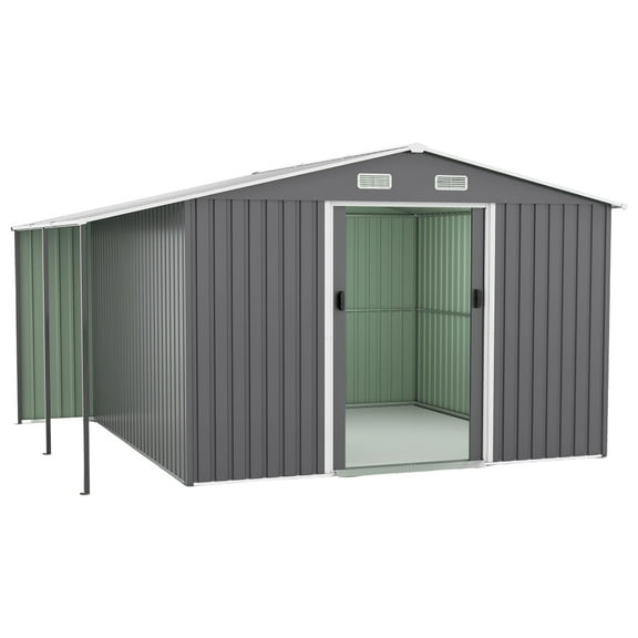 10x12 FT Dual-Zone Metal Storage Shed, Features Lockable Tool Storage & Firewood Bay for Organized, Secure Backyard Utility