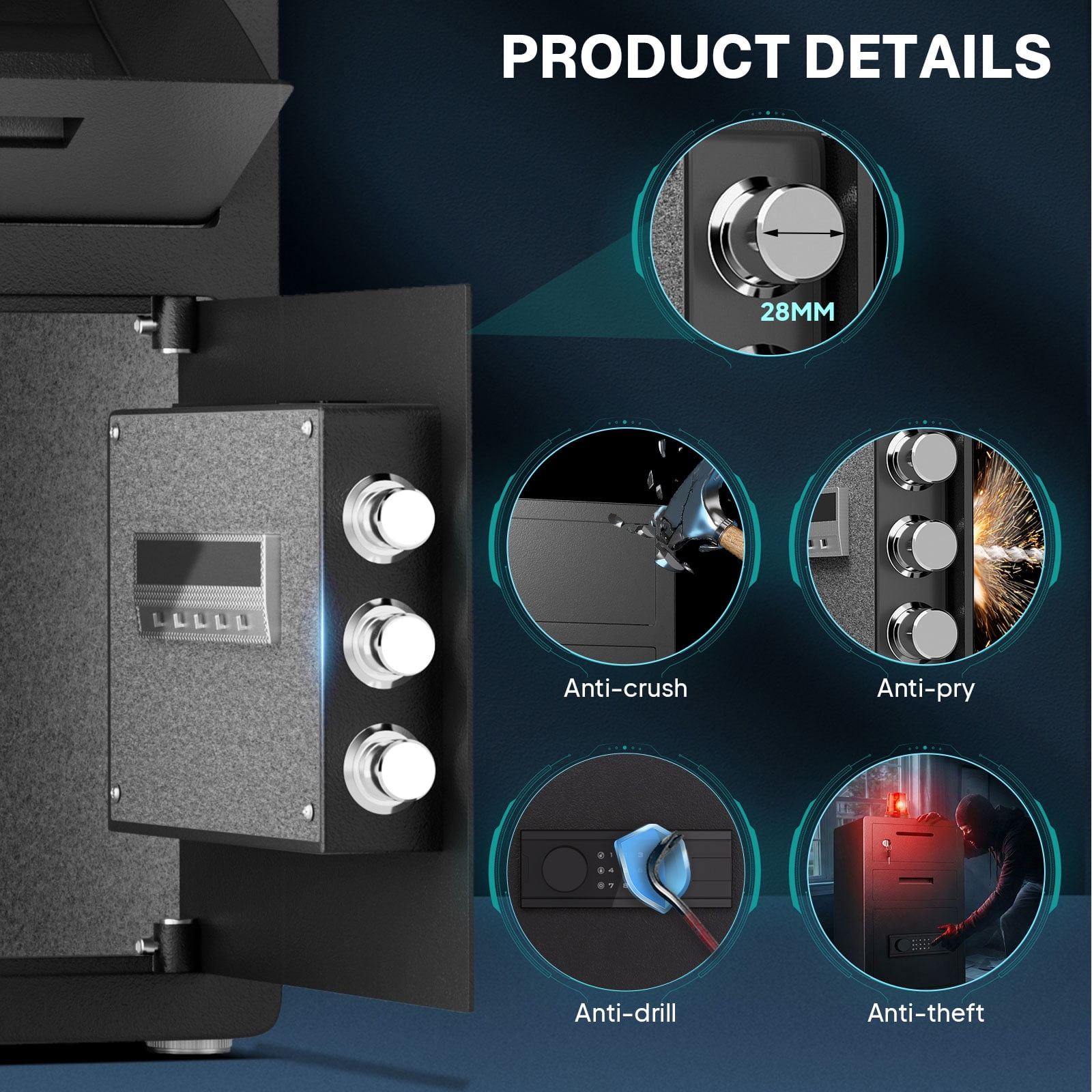26.8' Tall  Home Safe Box with Deposit Slot and  Lock cabinet, Digital Large Safe with LED Keypad and Dual Alarm System