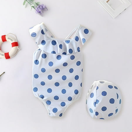 

Gubotare New Blue Polka Dot Cute Fashion Small And Medium Girls Elastic Swimsuit With Swimming Cap Girls Two Pieces Blue 0-6 Months