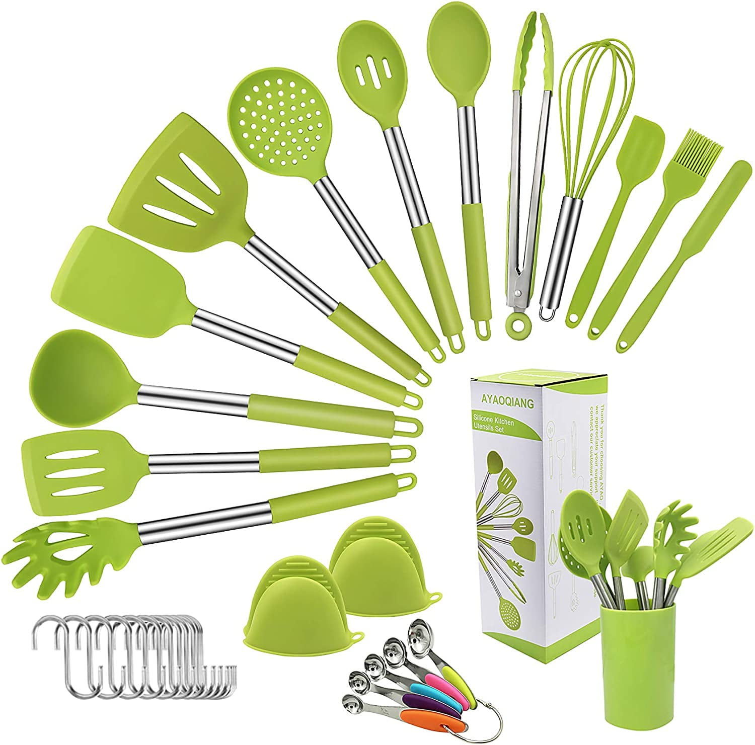 Silicone Cooking Utensil Set, 33+1 Pcs Silicone Cooking Kitchen Tools