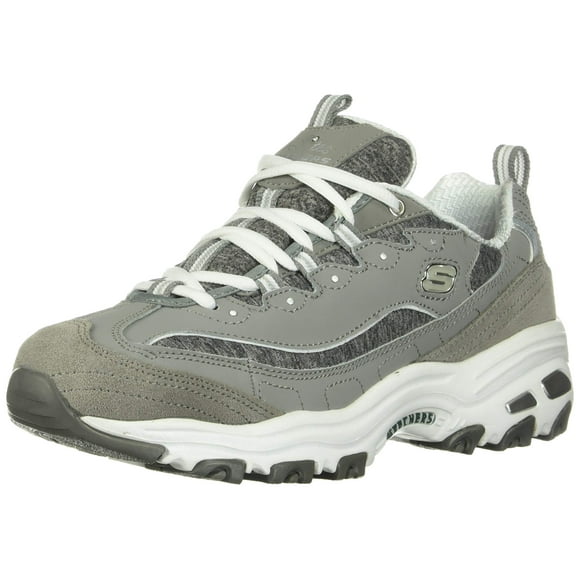 Skechers Sport Women's D'Lites Memory Foam Lace-up Sneaker,Grey/White,6.5 M US