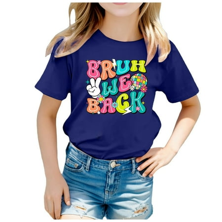 

Girls Tops Size 14-16 Navy-1 Children Back To School Season Graphic Print Round Neck Short Sleeve Tee Summer Casual T Shirt Back To School Clothes 150