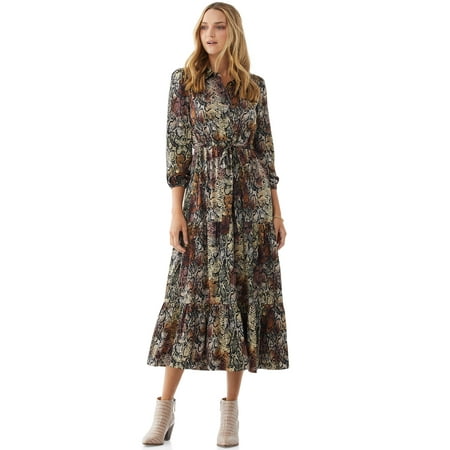 Scoop Women's Printed Maxi Shirt Dress