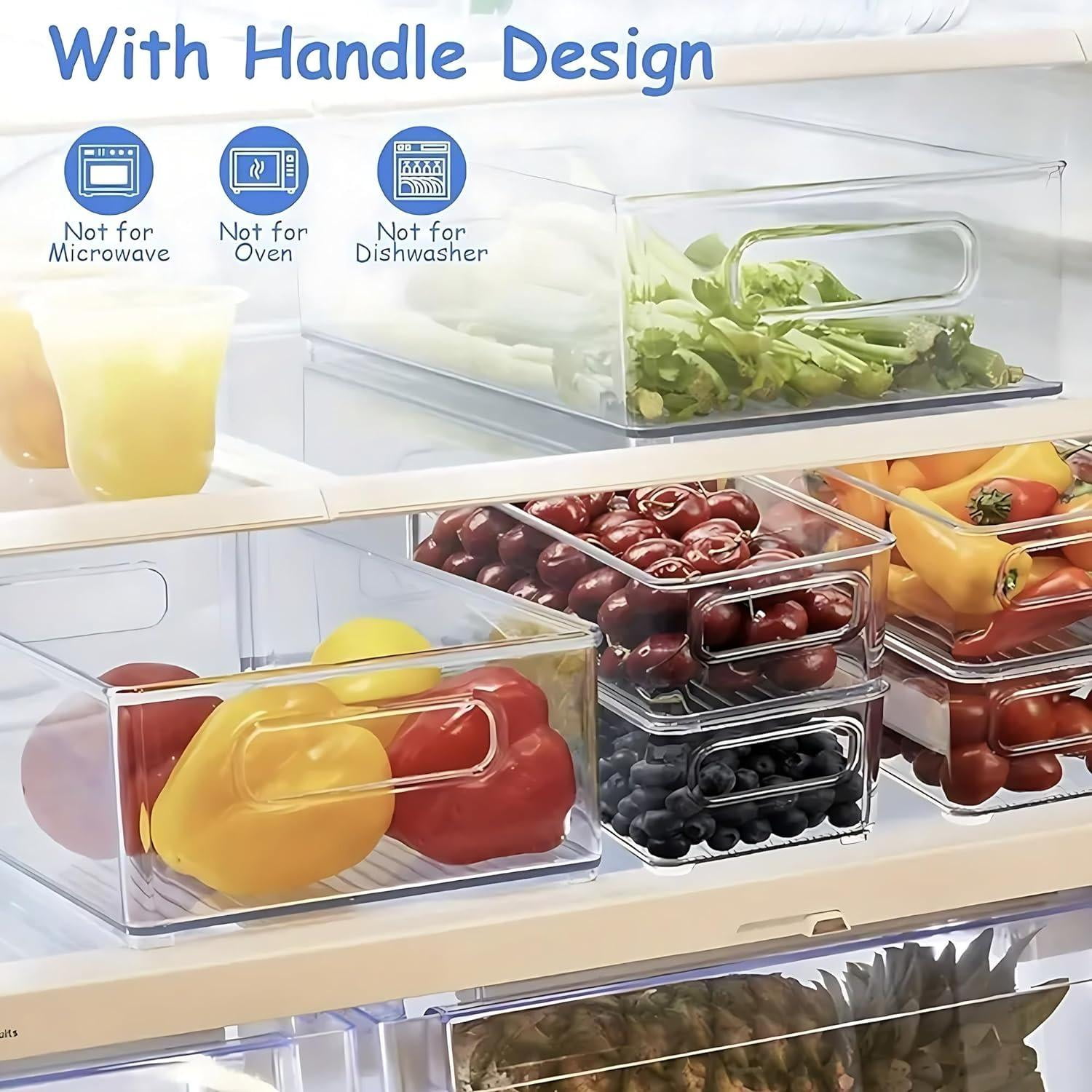 ZHOHO TANT Stackable Clear Refrigerator Organizer Bins with Handles, 6-Piece Set, 3 Sizes for Fridge & Freezer