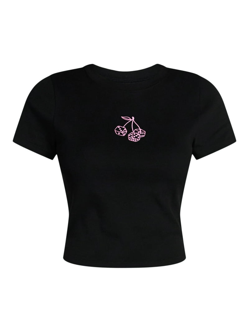 No Boundaries Cotton Crewneck Cropped Tee, Women's XXS-XXL