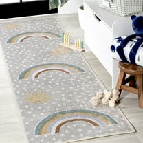 JONATHAN Y KIDS WASHABLE 2 x 8 Runner Rug, Minha Rainbow Dot - Gray/Ivory/Yellow, KDW102A-28