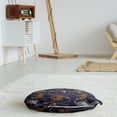 thumbnail image 3 of Lemur Round Floor Cushion with Handle, Exotic Tiger Leopard Madagascar Monkey Chains Abstract Repeating Pattern, Pillow for Living Room & Dorms, 18" Round, Apricot Dark Navy Blue, by Ambesonne, 3 of 4