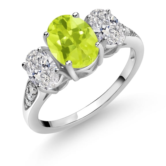 Gem Stone King 10K White Gold Yellow Lemon Quartz, White Lab Grown Diamond Engagement Ring for Women | 1.94 Cttw | Oval 8X6MM | Gemstone Birthstone | Size 8