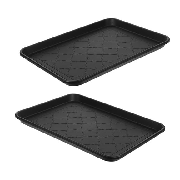 FENGGUIQU 2-Pack Large Black Plastic Boot Trays for Entryway Shoe Storage with Anti- Base and Design