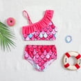 thumbnail image 2 of Toddler Girls One Shoulder Swimsuits Kids 2-Piece Bathing Suits Beach Pool Swimwear Tankini Ruffle Bikini Set for Infant 18 Months-7 Years, 2 of 7