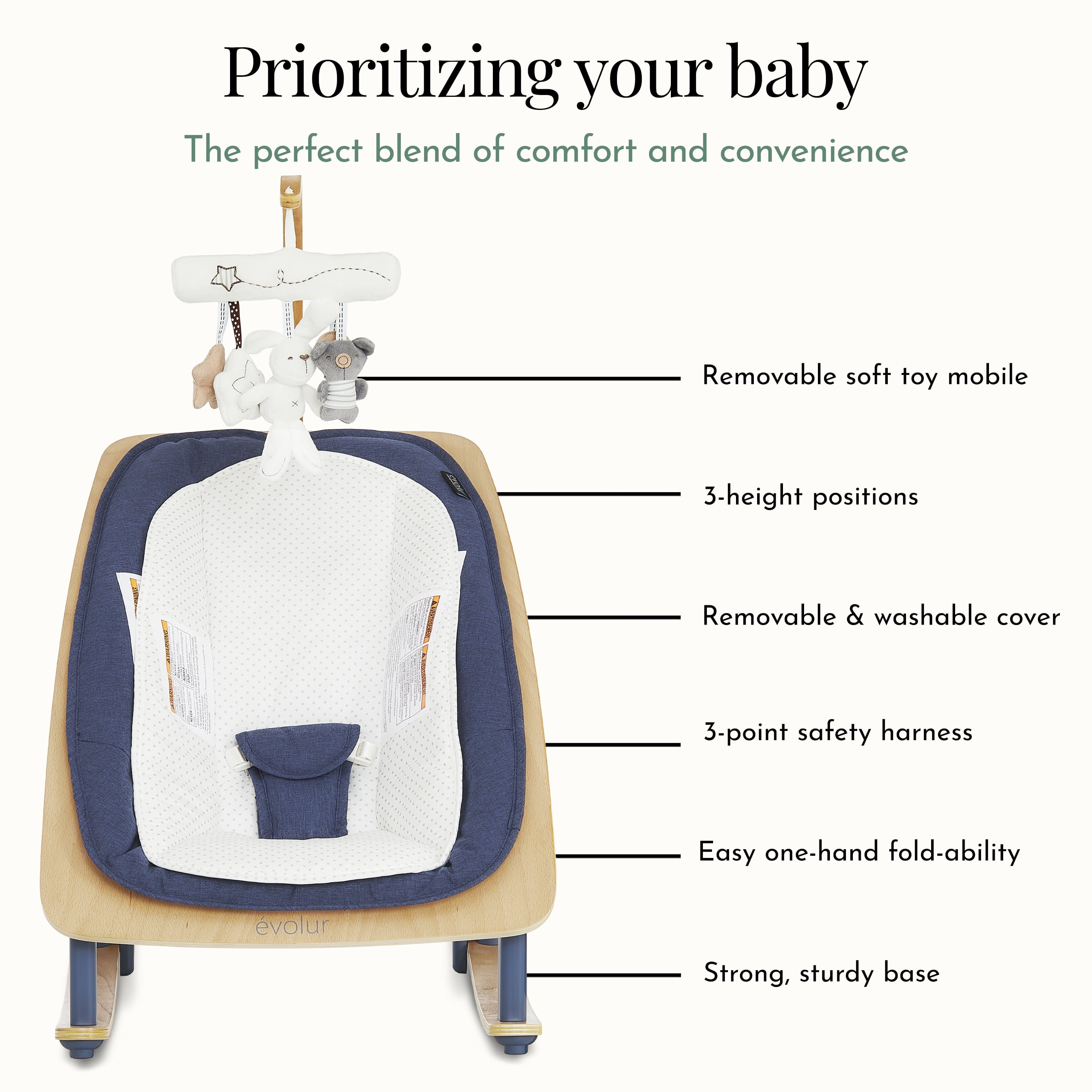 Evolur Tory 2-in-1 Rocker & Chair, Blue