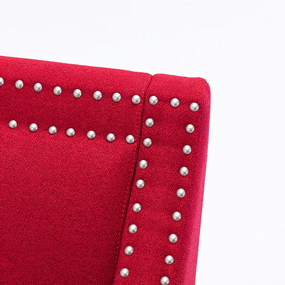 Kepooman Modern Accent Chair for Bedroom Living Room, Armchair with Nailheads and Solid wood Legs Teal Linen, Red Kepooman Modern Accent Chair for Bedroom Living Room, Armchair with Nailheads and Solid wood Legs Teal Linen, Red