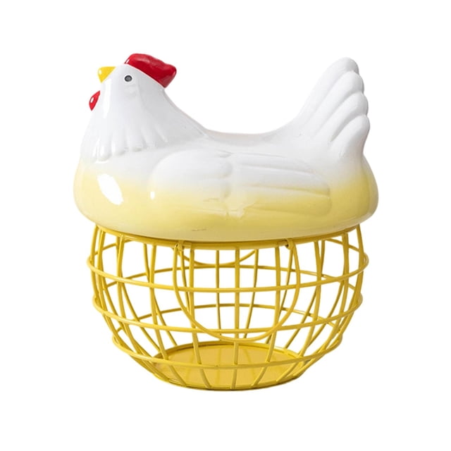 Cesta para huevos de , frutero con tapa de cerámica con forma de , cesta decorativa para almacenar huevos, verduras, frutas y huevos de Amarillo