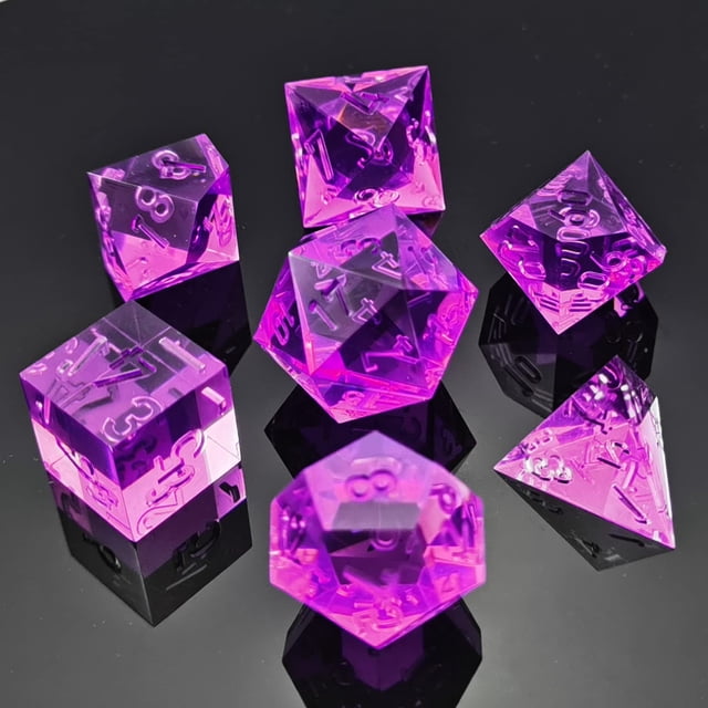 Bescon Crystal Clear (Unpainted) Sharp Edge DND Dice Set of 7 Razor Edged Polyhedral D&D Dice Set for Dungeons and Dragons Role Playing Games Amethyst Color