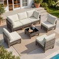 thumbnail image 3 of MRUAKA 7 Pieces Wicker Outdoor Patio Furniture Set, All Weather Yellow PE Rattan Sectional Conversation Sofa Set for Backyard,Pool,Beige, 3 of 8