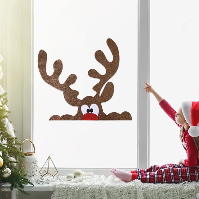 Fiudx Adhesivo Navideño para Puerta, Diseño de Muñeco de Nieve y Ciervo, Tela No Tejida, Fácil de Instalar, Decoración Festiva para El Hogar, Multiusos, para Escaparates o Tiendas, 26 X 18 Cm.