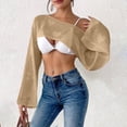 thumbnail image 2 of SELONE Women Beach Cover up Summer Tops Long Sleeve Cutout Swimwear Off Shoulder Cropped Bathing Suit Khaki, 2 of 5