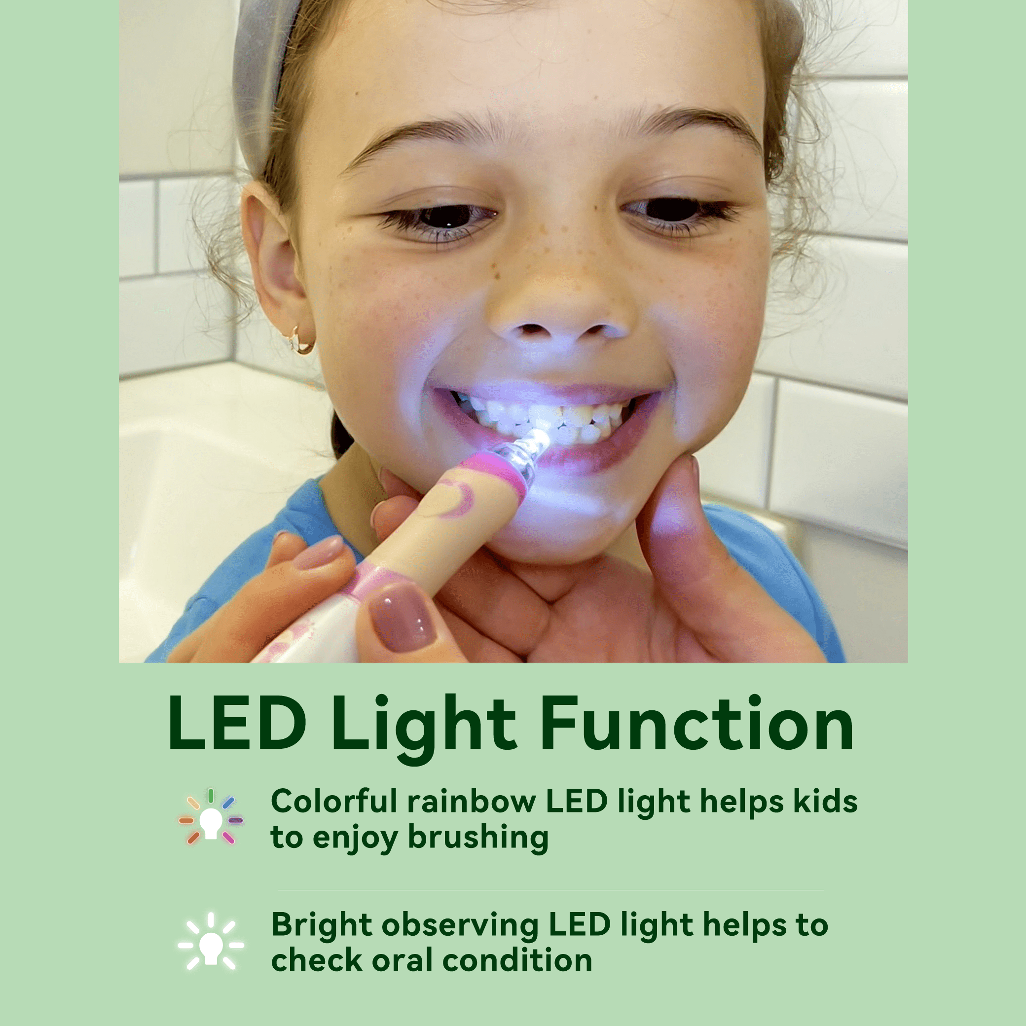 Seago Kids Electric Toothbrush,Rainbow LED Light,8 Brush Heads,for Kids 3-8