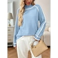 thumbnail image 2 of Fall Sweaters for Women Trendy Cute Cozy - Long Sleeve Colorblock Knitted Pullover Tops  Blue L, 2 of 7