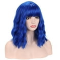 thumbnail image 2 of RightOn Blue Wig Short Curly Wavy Wigs Blue Wig with Bangs Daily Party Cosplay Synthetic Wigs with Wig Cap, 2 of 6
