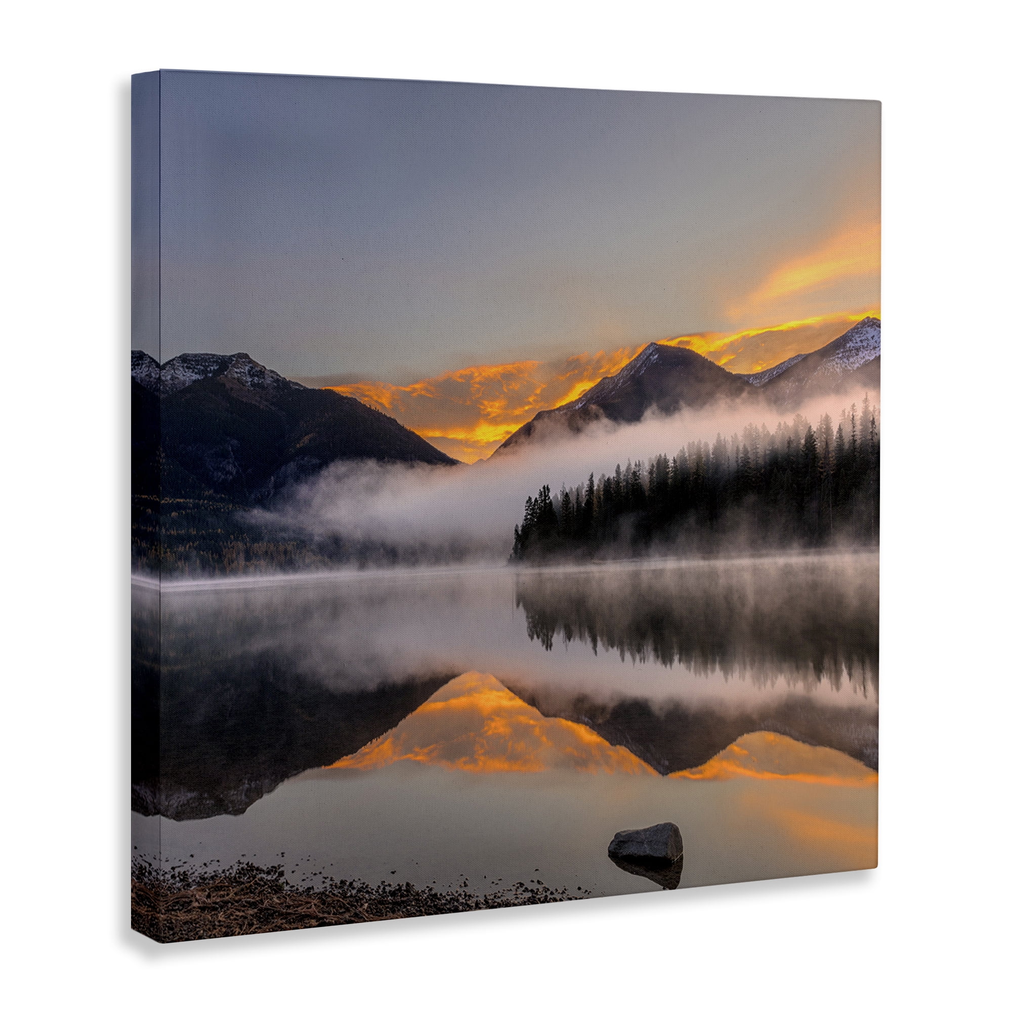 Stupell Industries Orange Sunset Lake Reflection Landscape & Nature Photography Wrapped Canvas Art Print Wall Art, 17 x 17