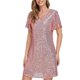 thumbnail image 3 of Puntoco Vestido Corto De Fiesta Con Cremallera En La Espalda, Sexy, Brillante, totalmente forrado, Con Cuello En V, Línea A, Falda Corta De Calidad Elegante, Vestido De Manga Corta, Rosa Xl, 3 of 7