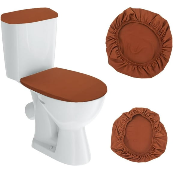 Velvet Toilet Lid Covers Set Bathroom Seat Covers Toilet Cover Soft Non Slip Adjustable Machine Washable Dustproof Fits Round Elongated Oblong Toilet Lids for Home Decor 14.17x11 Inch Coconut Brown