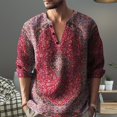 thumbnail image 4 of Bohemian Retro Floral Shirts for Men, Split V Neck Three Quarter Sleeve Printed Tops, Soft Loose Fabric for Travel Camping and Street Style Outfits Red XXL, 4 of 5