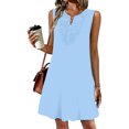 thumbnail image 4 of VBVC Women's Sleeveless Lace Insert Split Neck Dress , Ladies' Casual Loose Mini Tunic Dress , Summer Solid Color Shift Dress For Women, S-3XL, 4 of 5