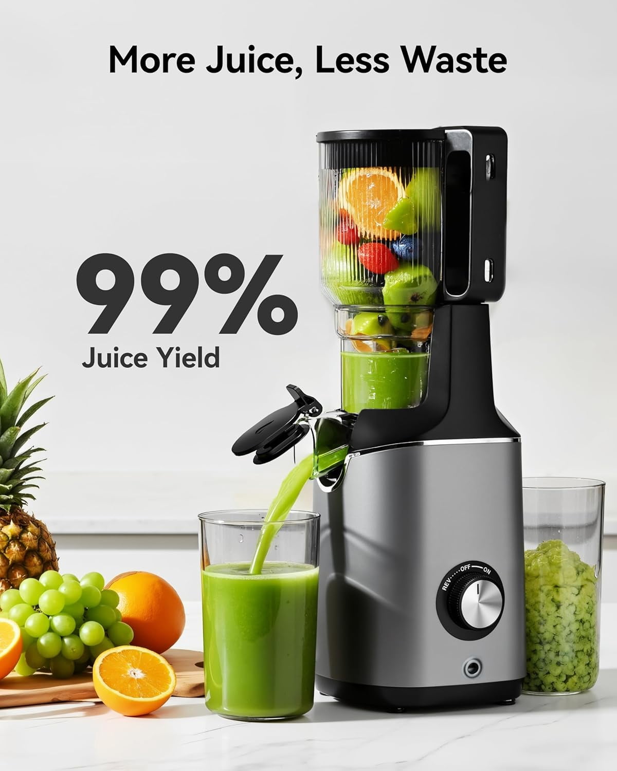 Cold Press Juicer Machines,  5.8" Wide Feed Chute, Slow Masticating Juicer for Whole Vegetables and Fruits, 99.6% High Juice Yield, Easy to clean, Juicer Machines with BPA Free