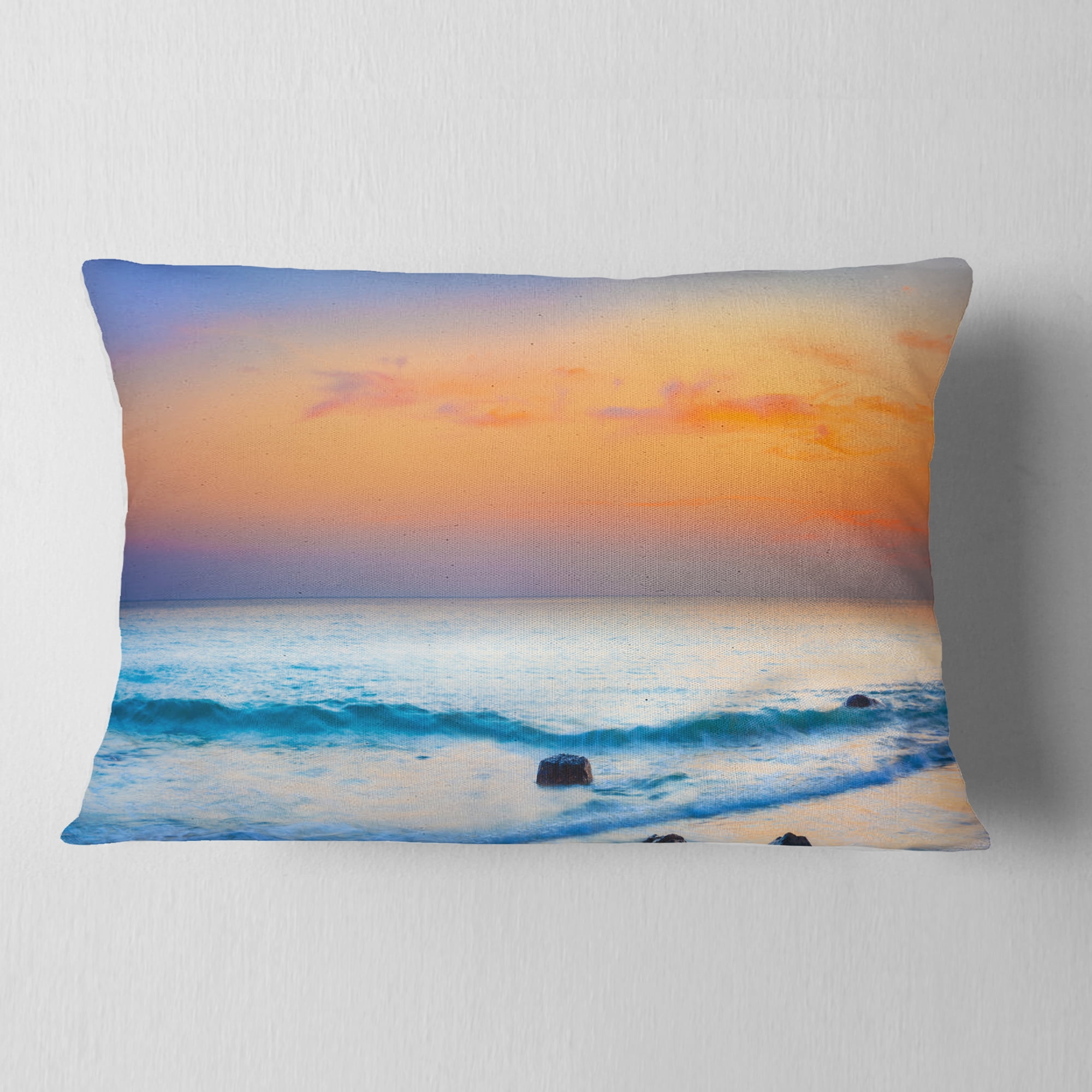 Designart Orange Sunset Panorama - Photography Throw Pillow - 12x20