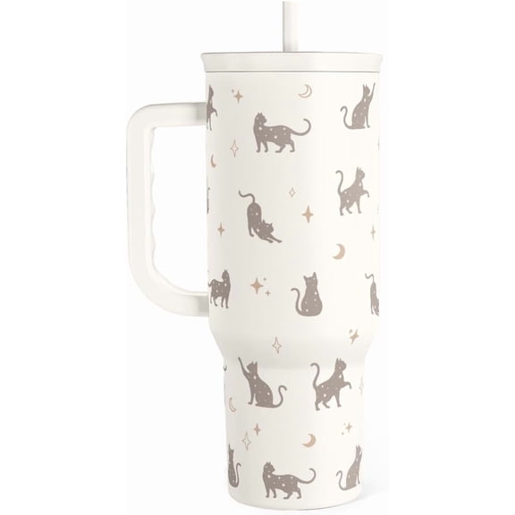 Mloabuc Gift for Cat Lovers Cat Mom – 40oz Stainless Steel Tumbler with Handle and Straw - Travel Coffee Mug for Women, Gift for Birthday, Christmas