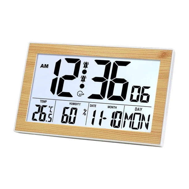 Reloj Despertador Digital con Función de Calendario Datos de Temperatura Y Humedad Actualizados Luz Nocturna Integrada Y Diseño Silencioso Adecuado Pa H181H marrón claro
