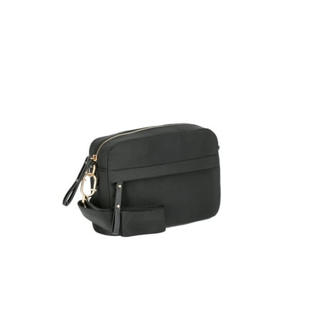 Time and Tru Women’s Nylon Pearl Camera Crossbody Bag, Black