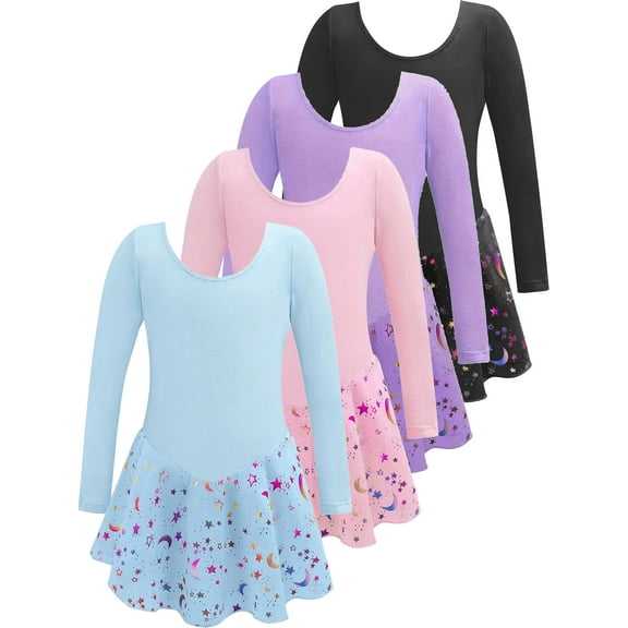 WIBACKER 2-10Y Glitter Ballet Leotards for Girls Dance Skirted Kids Ballet Tutu Dress Toddler Shiny Long Sleeve Dancewear
