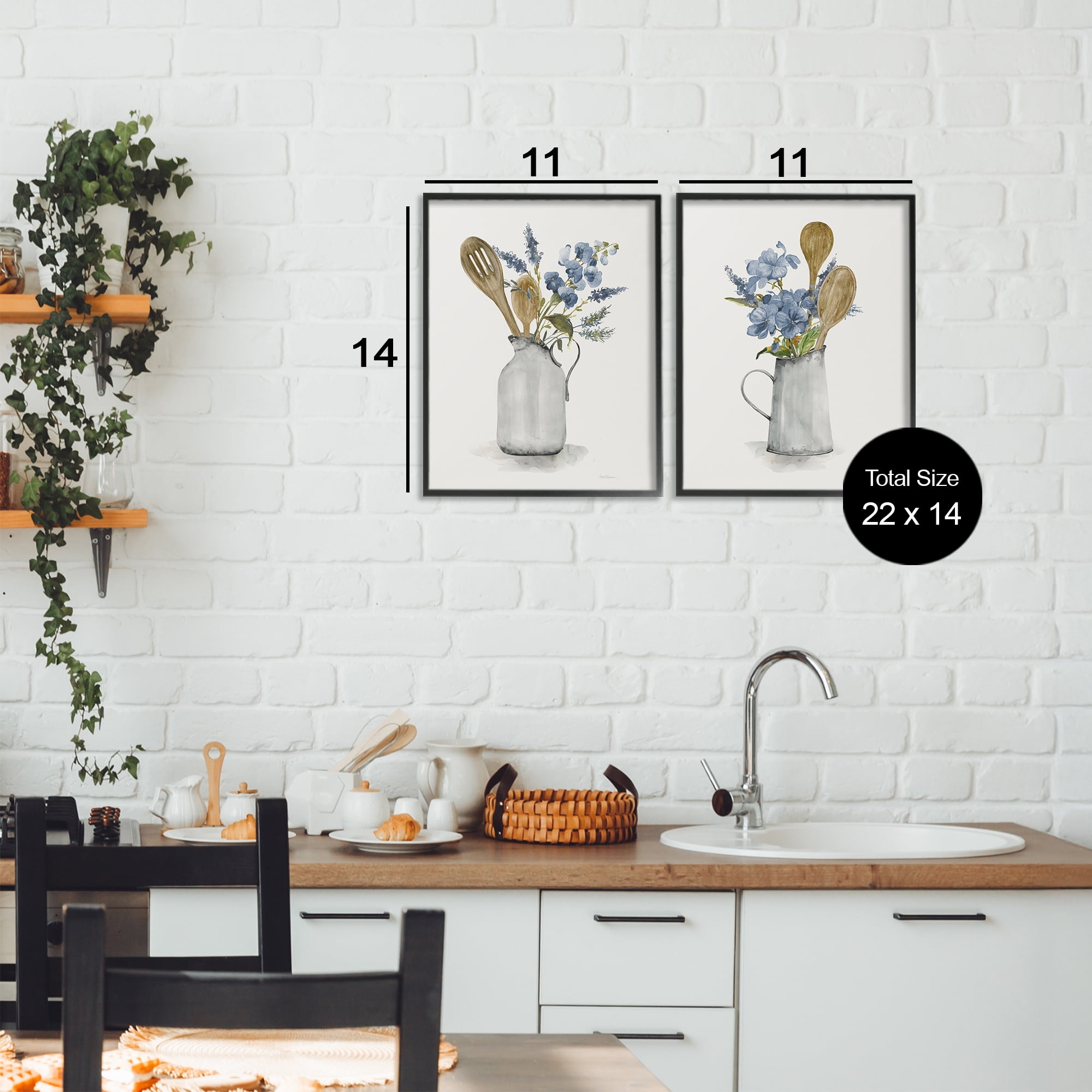 Stupell Industries Kitchen Pitcher Bouquets 2 Piece Black Framed Giclee Art Set, design by Carol Robinson