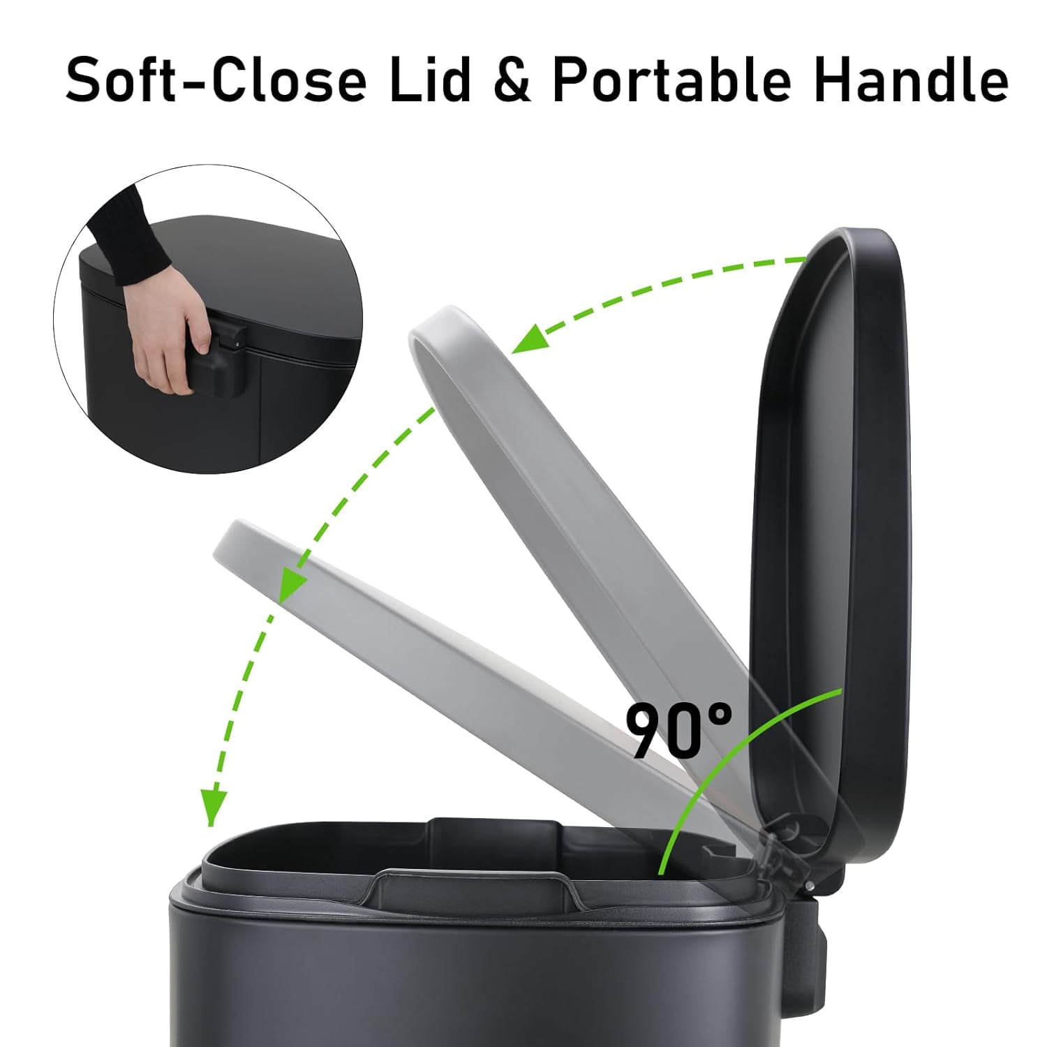 Arlopu 13.2 + 1.3 Gallon Stainless Steel Trash Can Combo, Rectangular Kitchen Garbage Can with Soft Close Lid for Home Bathroom