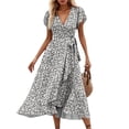 thumbnail image 2 of Kukoosong Women's V-Neck A-Line Tea-Length Casual Dress with Short Sleeve for Summer Spring Party Wedding Work Vacation Comfortable Polyester Dresses, 2 of 7
