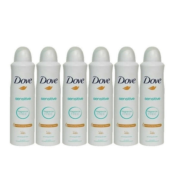 6 Pack Dove Fragrance Free Sensitive Deodorant Spray 150ml Each