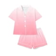 thumbnail image 2 of ylioge Satin Pajamas for Women 2 Piece Sets Lightweight Short Sleeve Button-Down Shirts and Shorts Gradient Printed Comfy Loungewear Pajama Outfits, 2 of 4