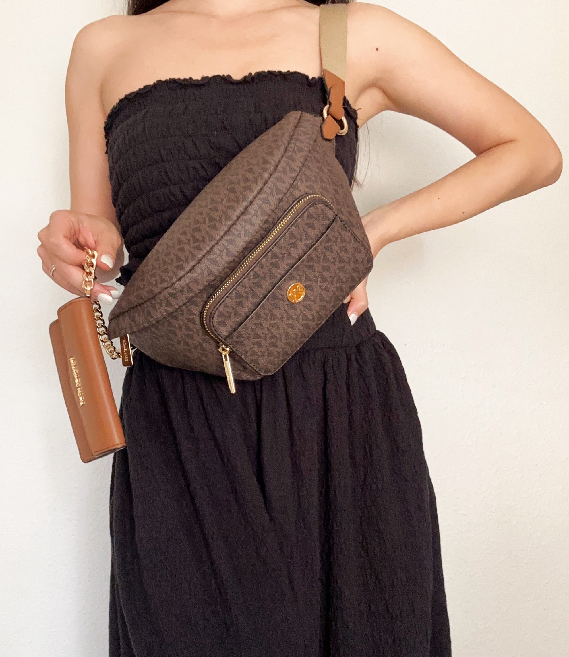Michael Kors Maisie Large Leather Fannypack 2 in 1 Sling Pack Brown MK Signature Walmart